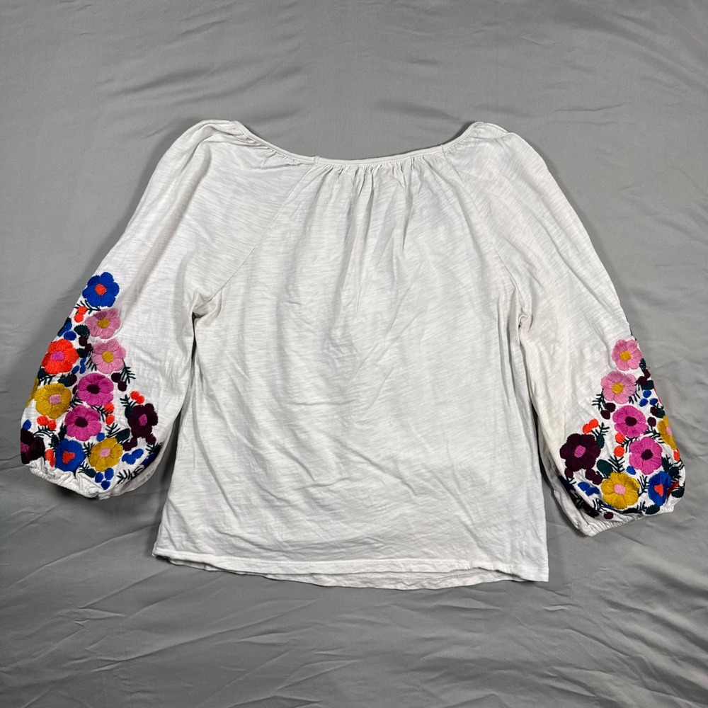 Boden White Poppy Floral Embroidered Puff Sleeve Peasant Top Sz 6 Cottagecore - Picture 2 of 12